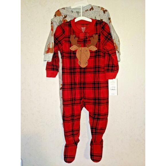 Just One You Carter's 2 pc Christmas Moose Sleeper Set 12M - New Buffalo Check - Picture 1 of 4